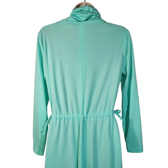 Vintage 70s Dress Disco Mod Long Sleeve Empire‎ Waist Maxi Flowy Mint Green L - Picture 14 of 16
